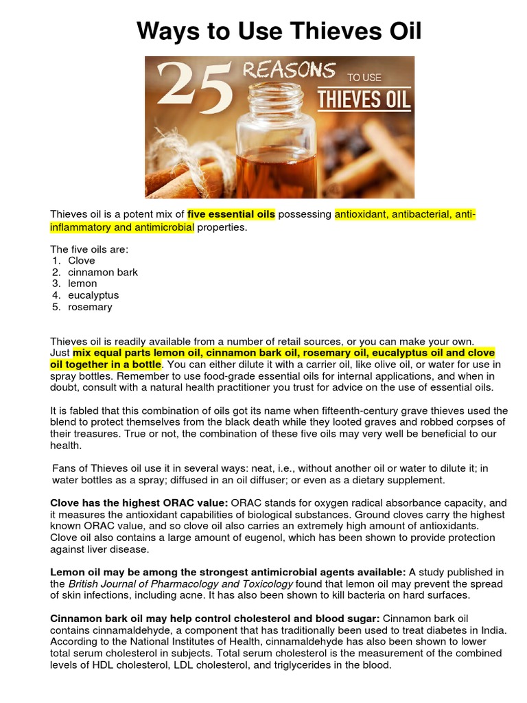 Ways To Use Thieves Oil | PDF
