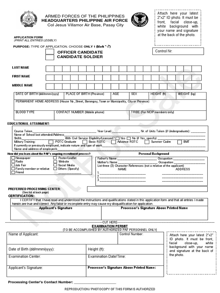 Philippine Air Force Application Form | PDF