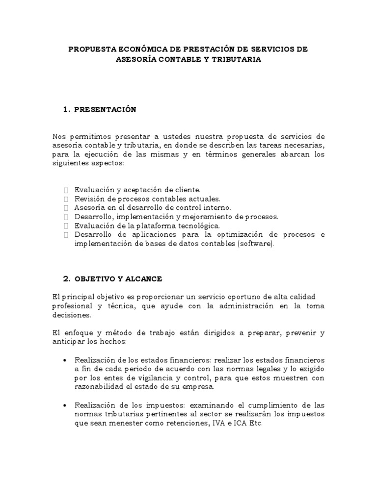 Propuesta de Asesoría Contable y Tributaria | PDF | Estado financiero ...