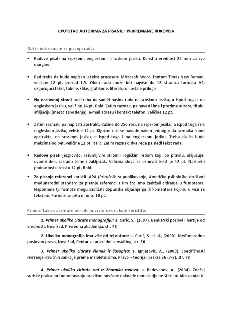 Uputstvo Autorima Za Pisanje I Pripremanje Rukopisa | PDF