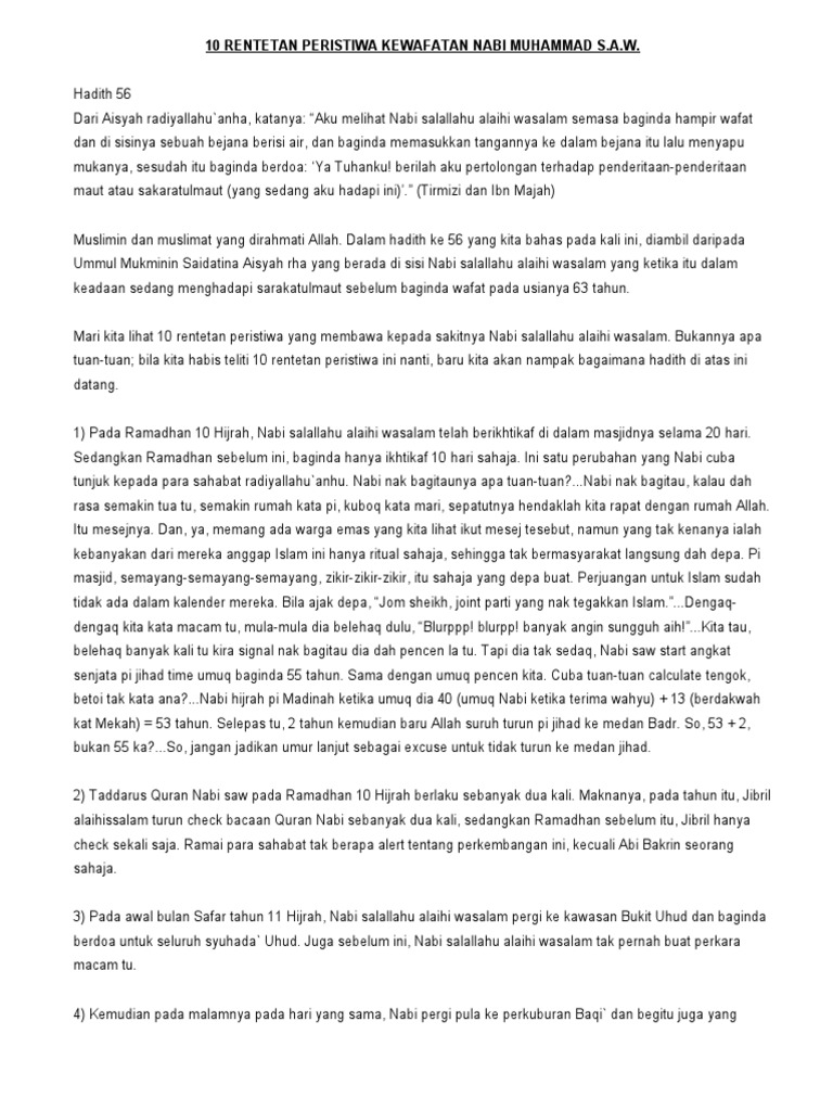10 Rentetan Peristiwa Kewafatan Nabi Muhammad S Pdf