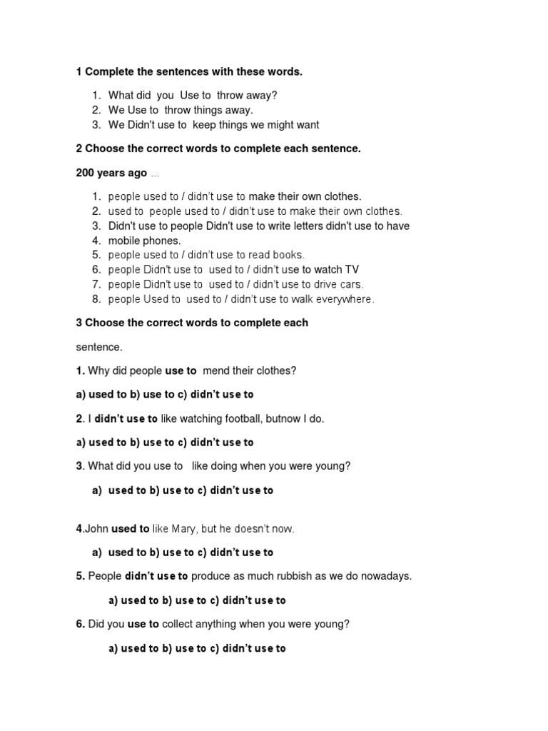 1 Complete The Sentences With These Words