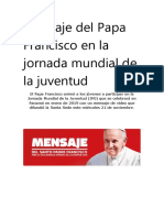 Mensaje Del Papa Francisco en La Jornada Mundial de La Juventud