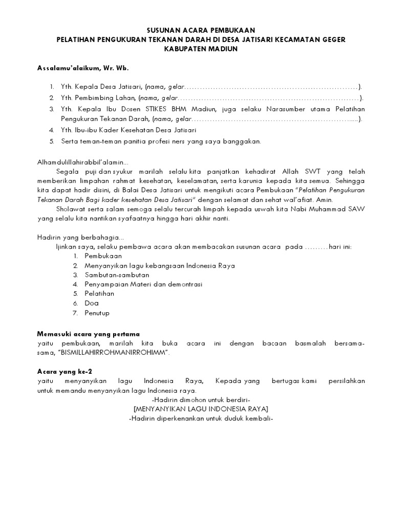 Teks Mc Pelatihan Kader Pdf