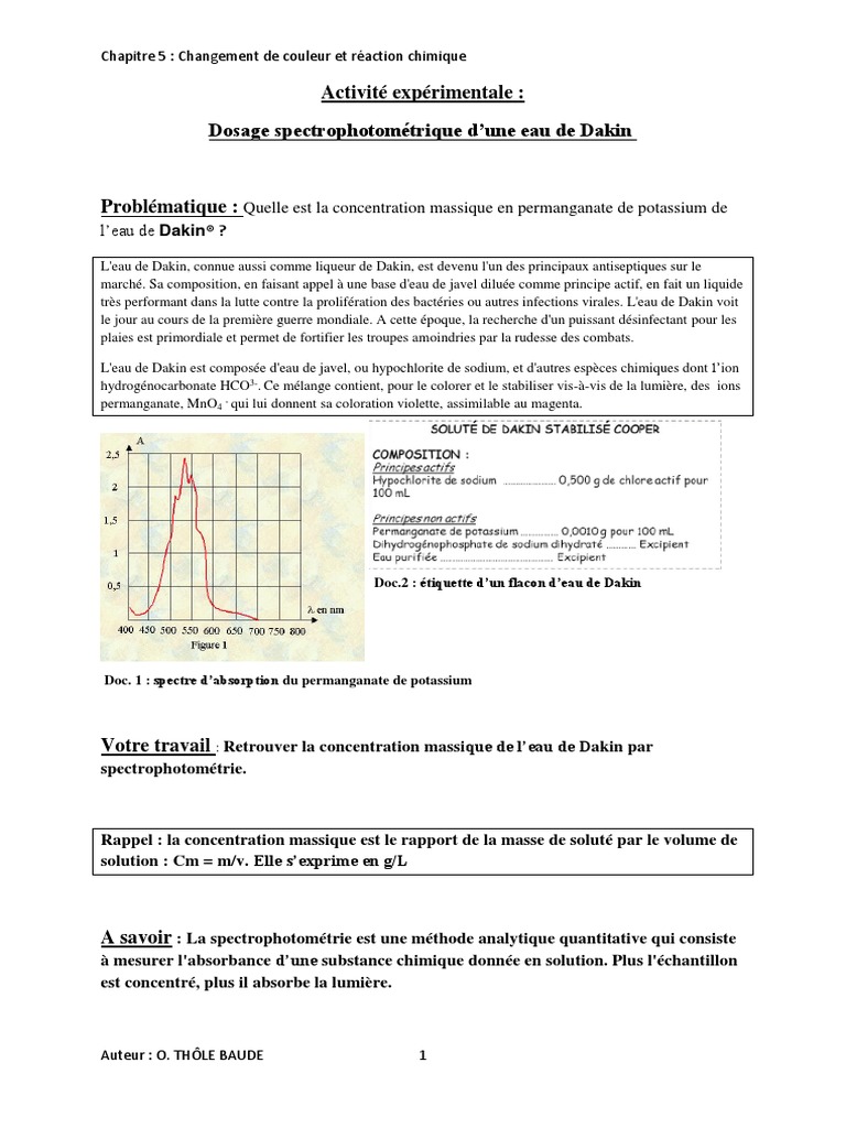 L Eau De Dakin Exercice Corrigé TP Dakin Spectro | PDF | Concentration molaire | L'absorbance