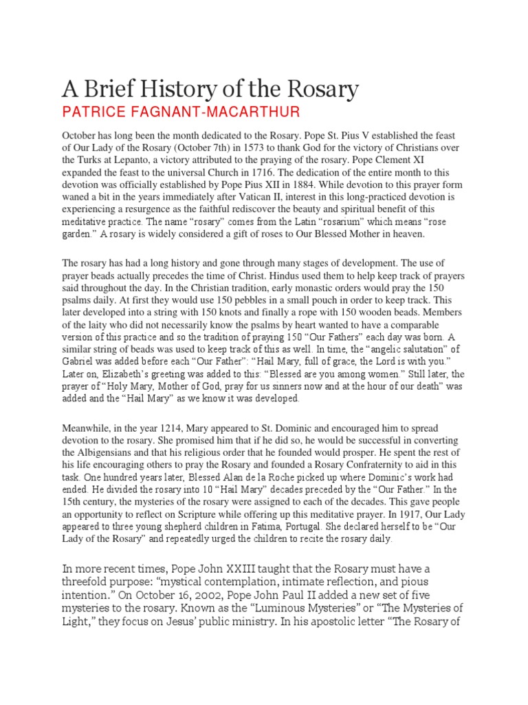 A Brief History of The Rosary PDF Rosary Christian Behaviour And