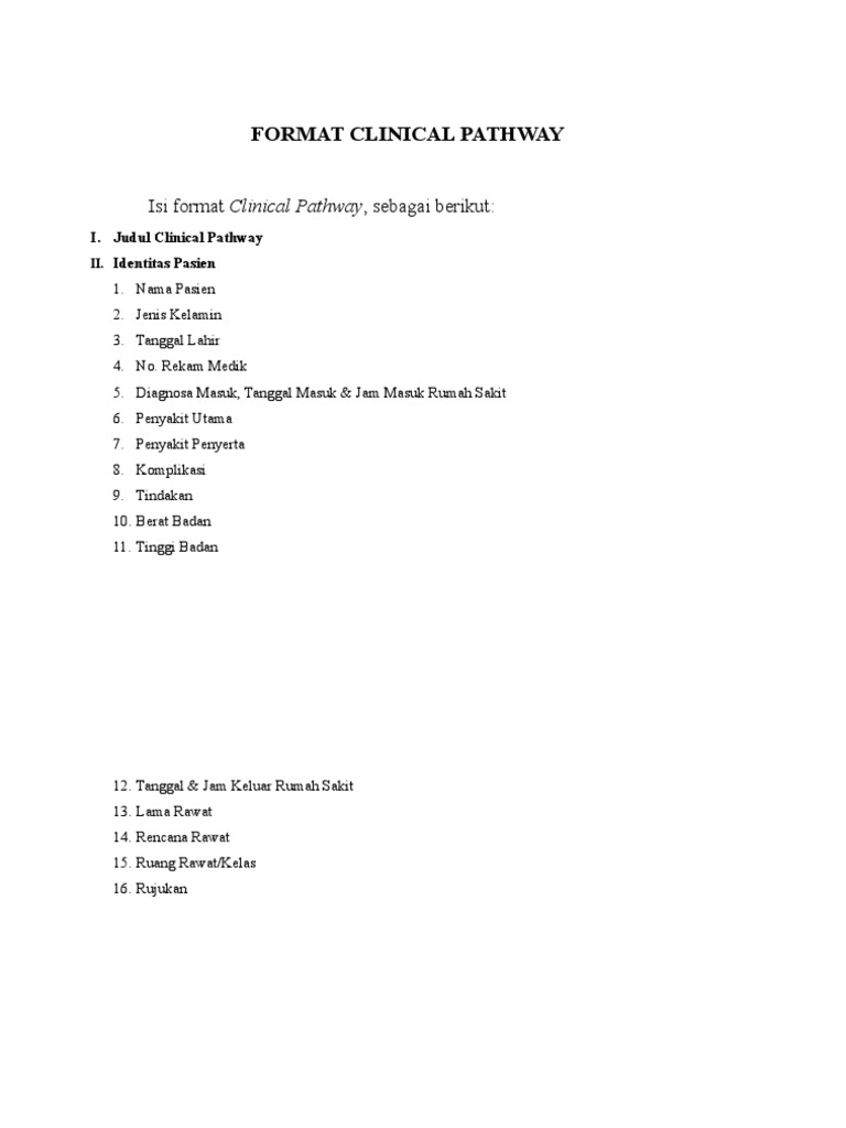 Format Clinical Pathway Pasien Medis | PDF