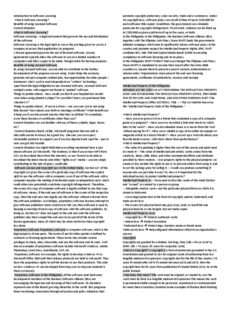Introduction To Software Licensing | PDF | Copyright | Patent