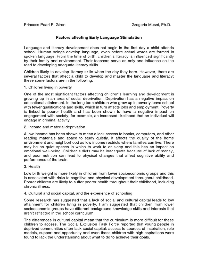 Factors Influencing Early Language Stimulation | PDF | Child ...
