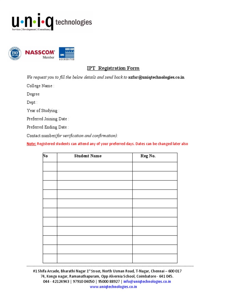 IPT Registration Form for Students | PDF