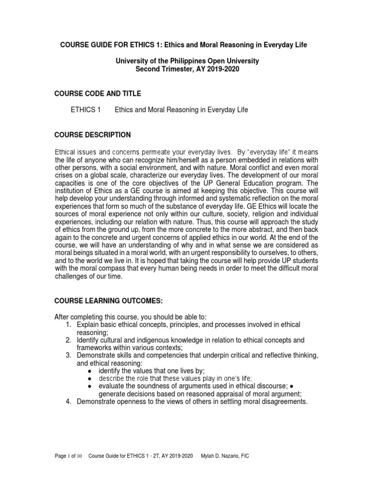 Ethics and Moral Reasoning Course Guide | PDF | Morality | Reason