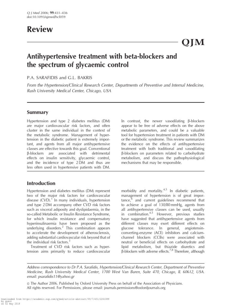 Beta Blockers PDF Diabetes Management Insulin Resistance