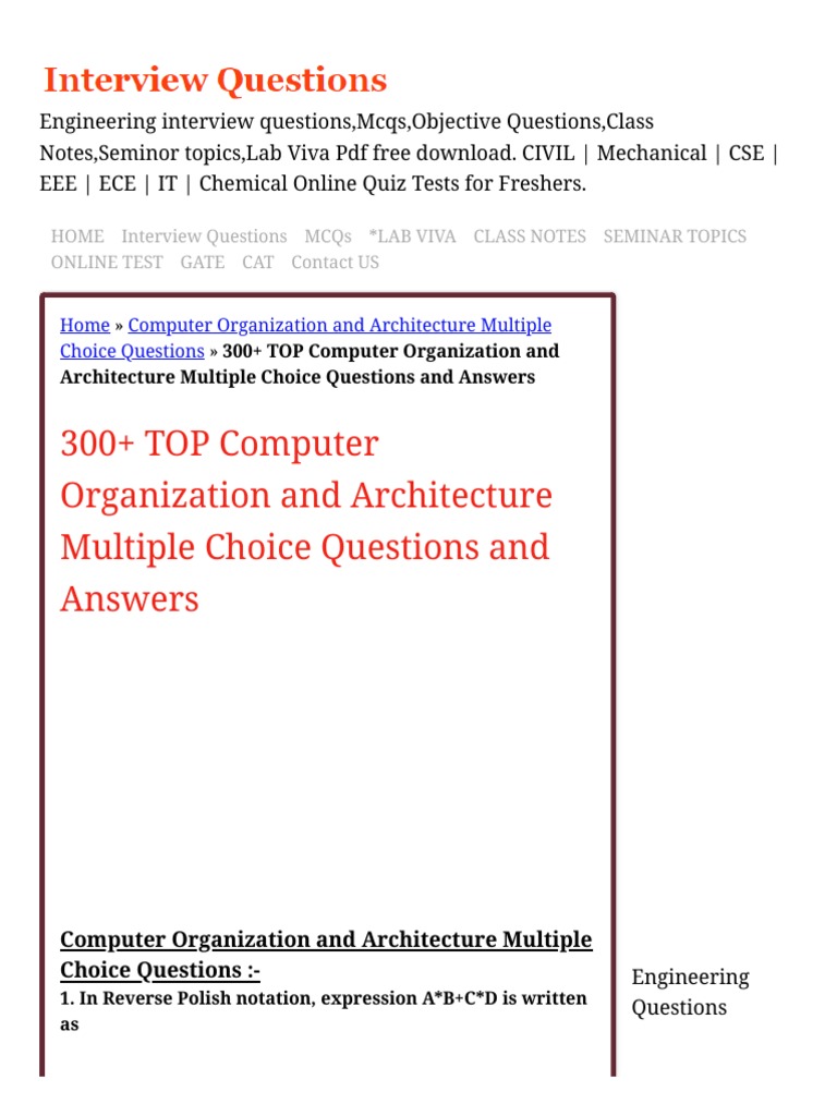 300 TOP Computer Organization And Architecture MCQ PDF PDF Central