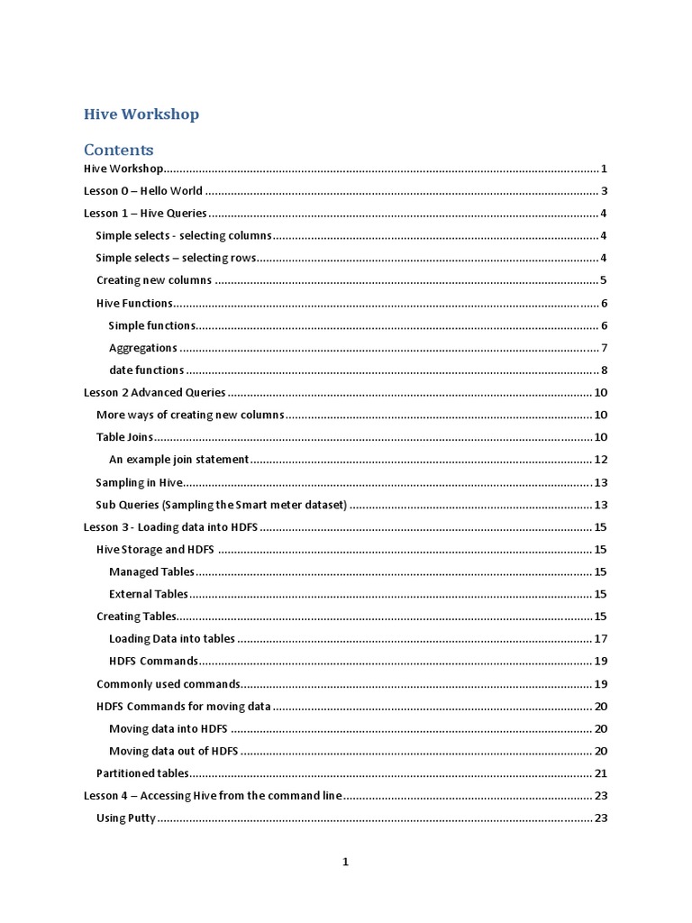 Hive Workshop: Querying and Data Loading | PDF | Table (Database ...