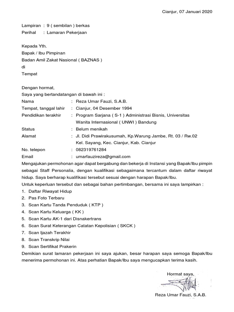 Download 74+ Contoh Contoh Surat Lamaran Kerja Ke Rumah Zakat Gratis