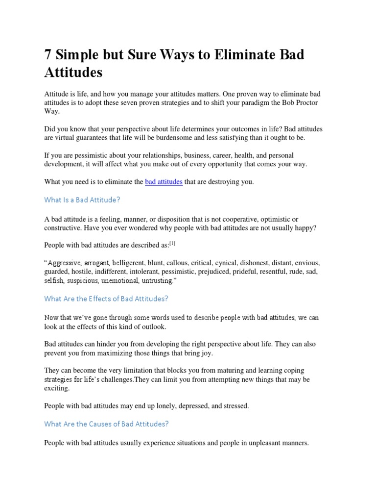 7 Simple But Sure Ways To Eliminate Bad Attitudes | PDF