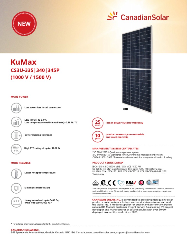 Canadian Solar CS3U Series Datasheet | PDF