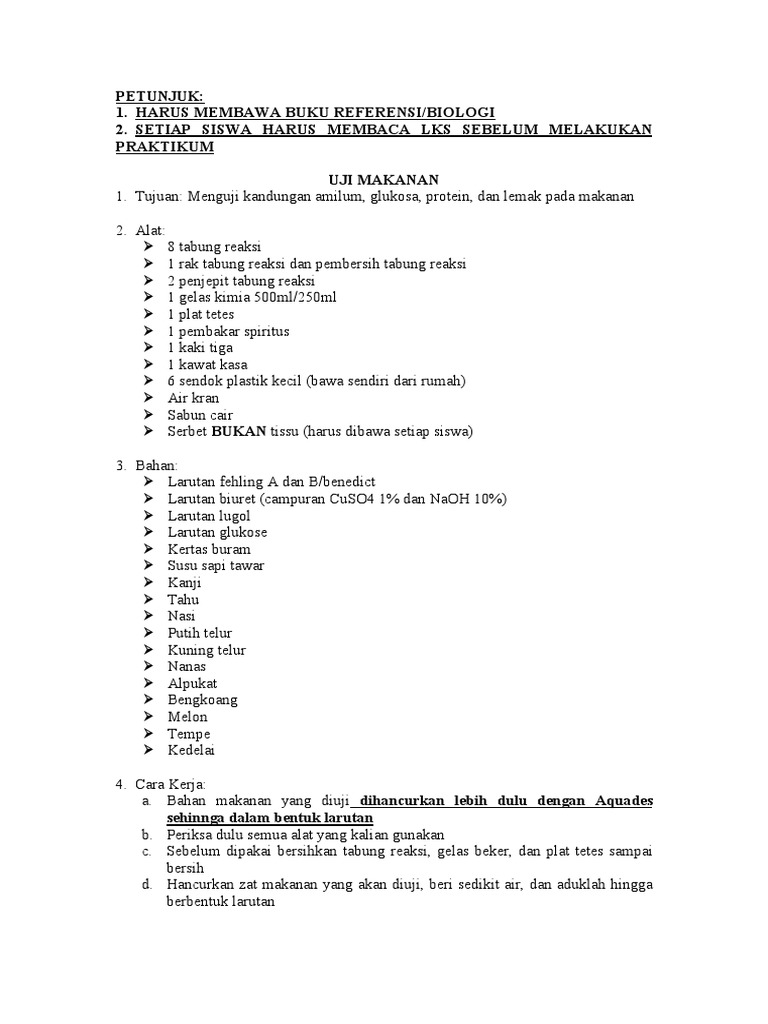 Praktikum Uji Makanan Kelas 11 Biologi Pdf