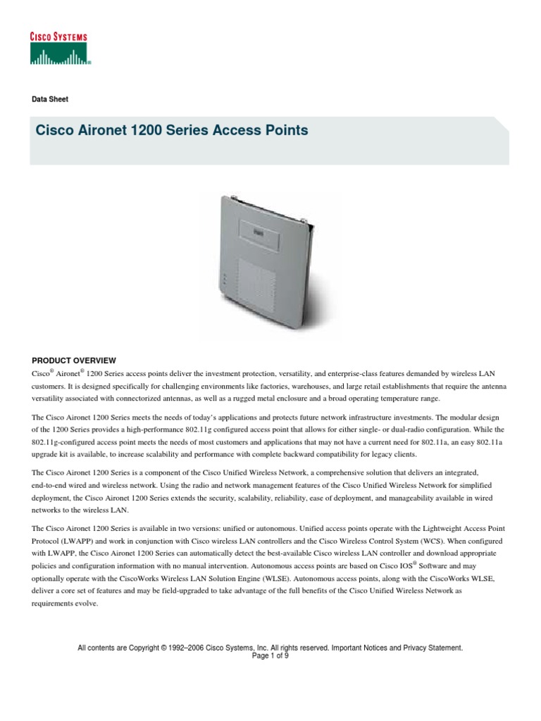 1200 Aironet Data Sheet Access Point | PDF | Wireless Lan | Wireless ...