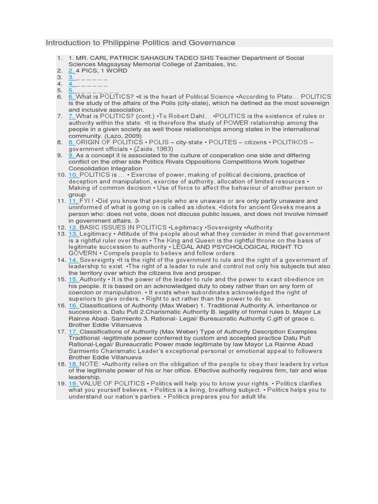 Philippine Politics and Governance Overview | PDF