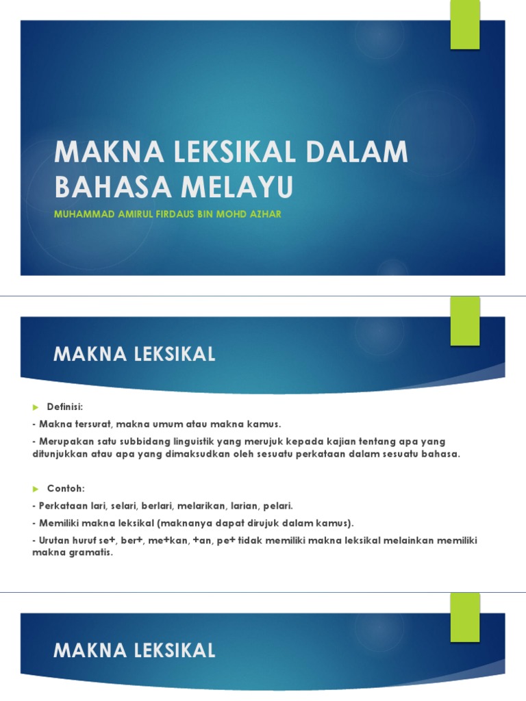 Pembentangan Tutorial Makna Leksikal Dalam Bahasa Melayu Pdf