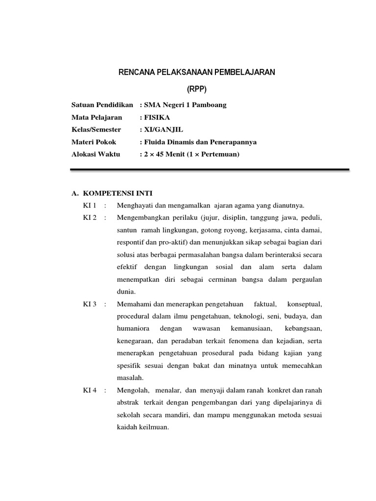 RPP Fisika: Fluida Dinamis SMA XI | PDF