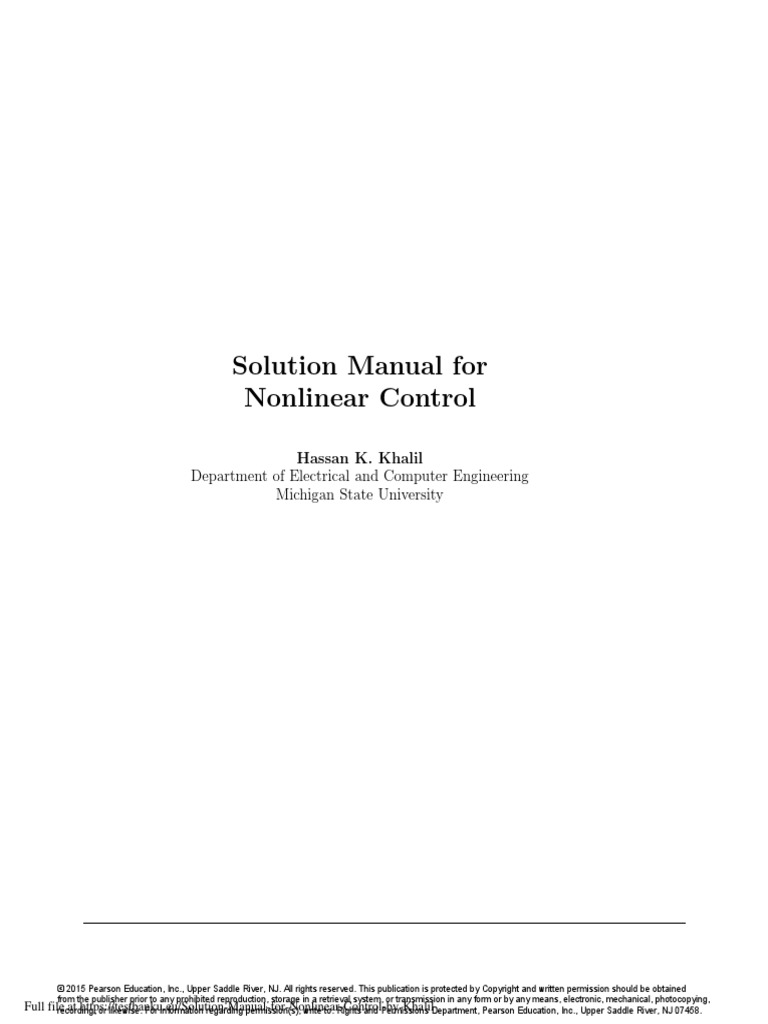 Solution Manual For Nonlinear Control PDF | PDF | Feedback | Stability ...