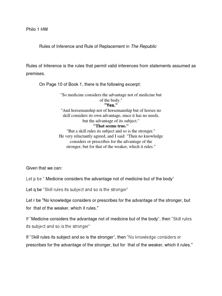 Rules of Inference and Rule of Replacement Philosophy HW | PDF ...