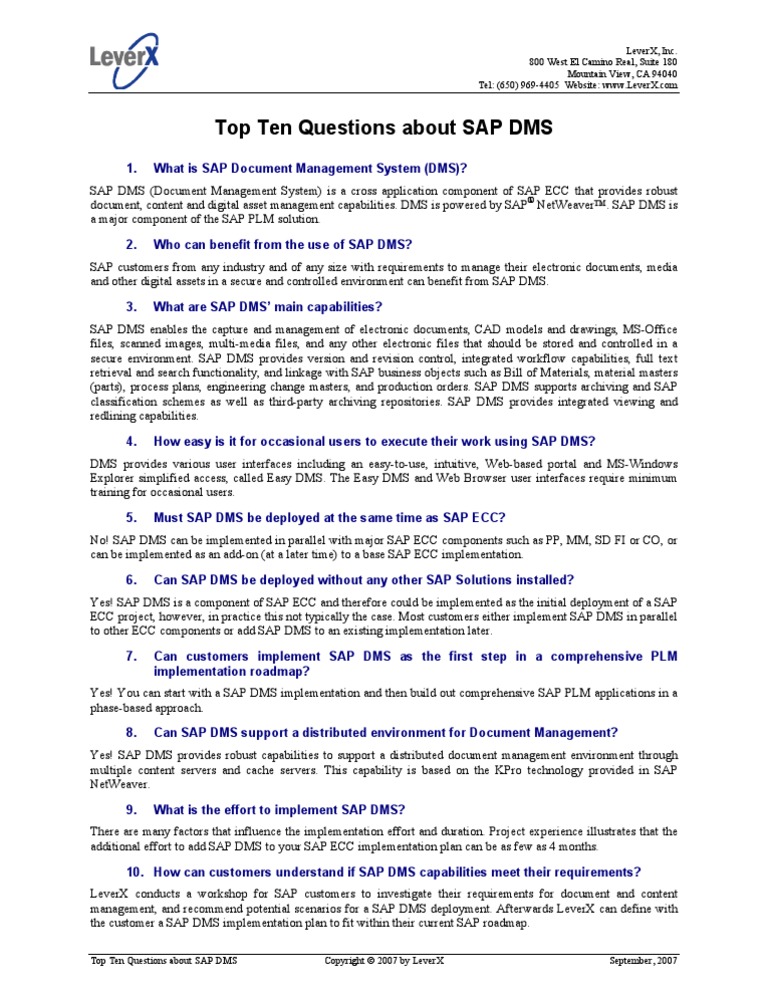 Ten Questions-DMS SEP07 | PDF
