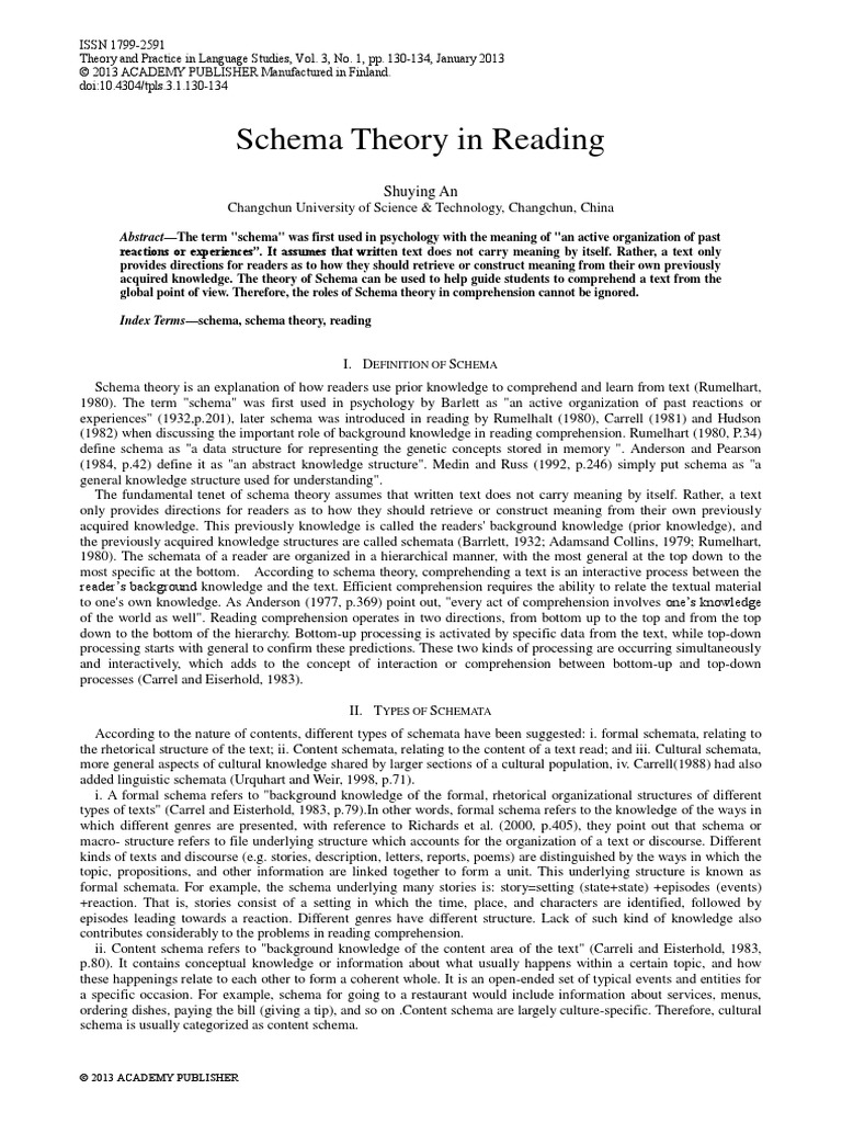 Schema Theory in Reading PDF | PDF | Schema (Psychology) | Reading ...