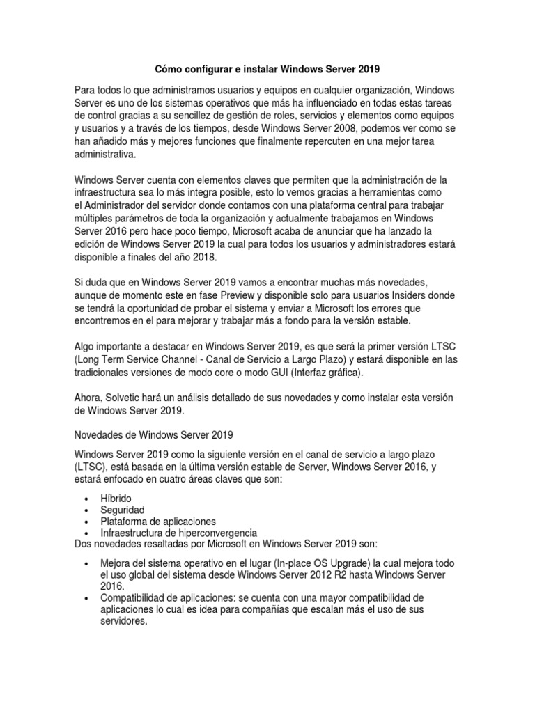 Configuración e instalación de Windows Server 2019 | PDF | Grupo de ...