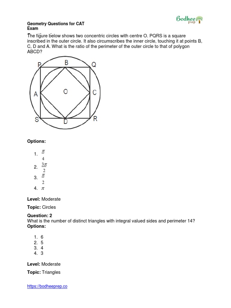 Geometry Questions for CAT Exam | PDF | Circle | Area