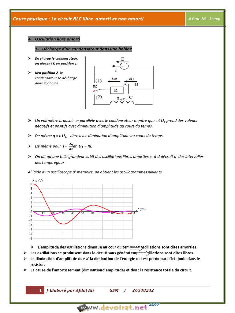 Cours - Sciences Physiques - Dipole RLC Libre - Bac Mathématiques (2016 ...