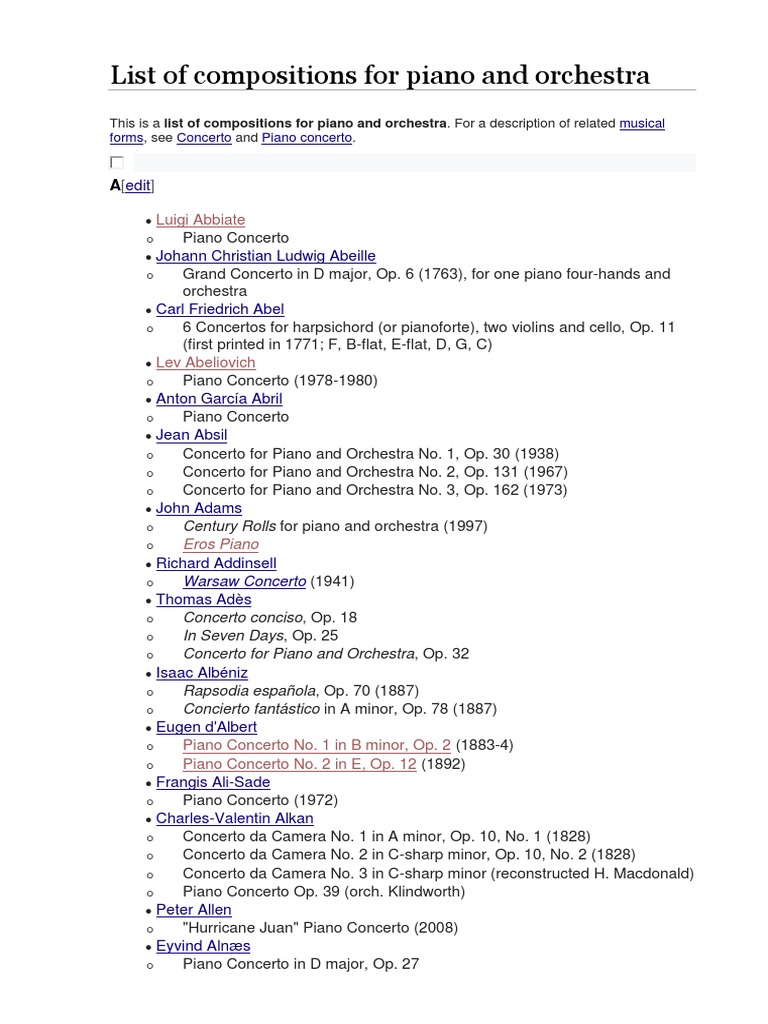 List of Piano Concertos by Composer | PDF | Concerto | Keyboard ...