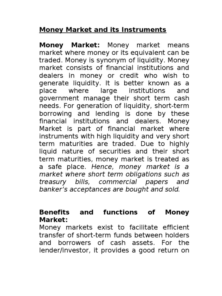 Overview of Money Market Instruments | PDF | Repurchase Agreement ...