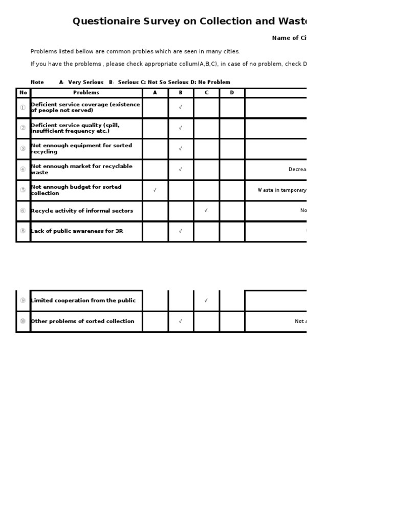 Questionnaire Vol.2 Questionaire Survey On Collection and Waste