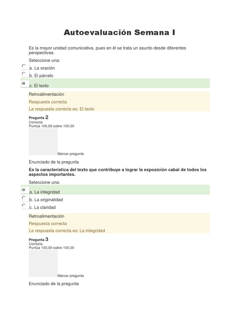 Autoevaluación Semana I | PDF