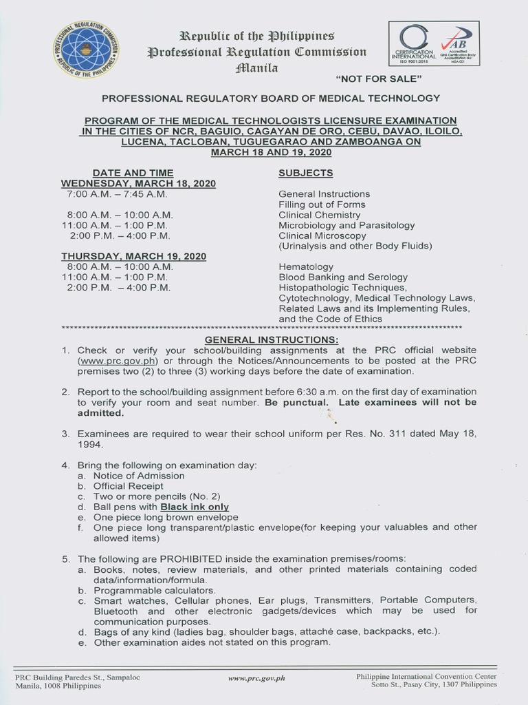 Medical Technologist 032020 Philippines Academic Institutions