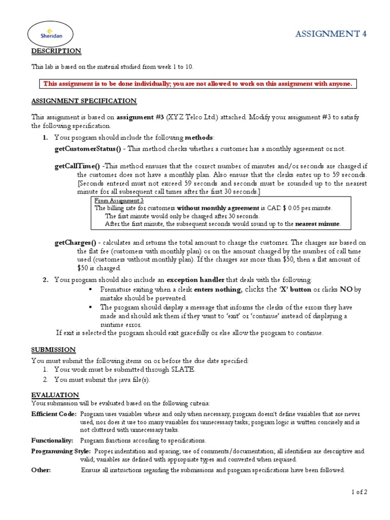 Java Assignment 4: Telco Billing System | PDF | Variable (Computer ...