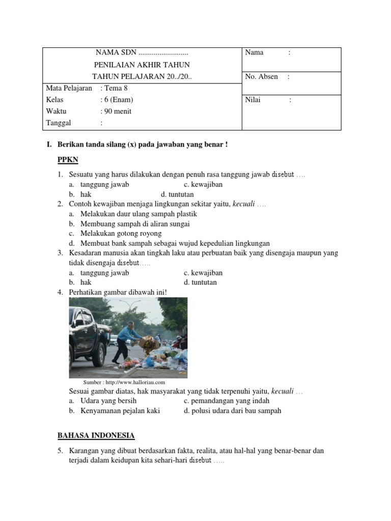 Soal Pat Kelas 6 Tema 8 Revisi 2019 Katuliscom