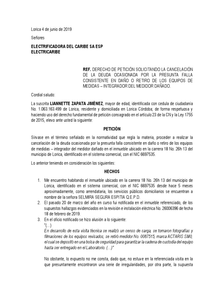 Derecho de Peticion Electricaribe | PDF | Gobierno