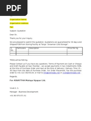 Price Quotation Format