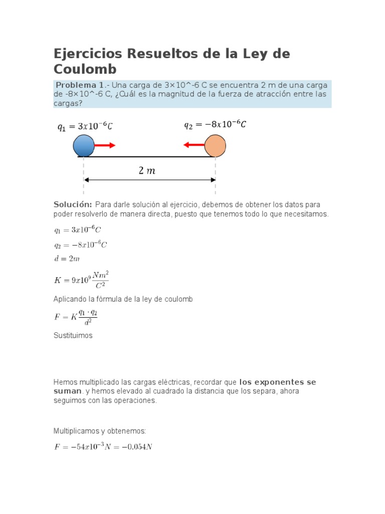 Ejercicios Resueltos de La Ley de Coulomb | PDF | Carga eléctrica ...