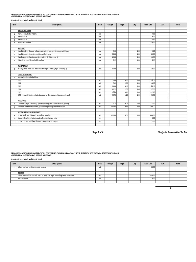 Structural Steel & Metal Work Quotation PDF Galvanization Civil