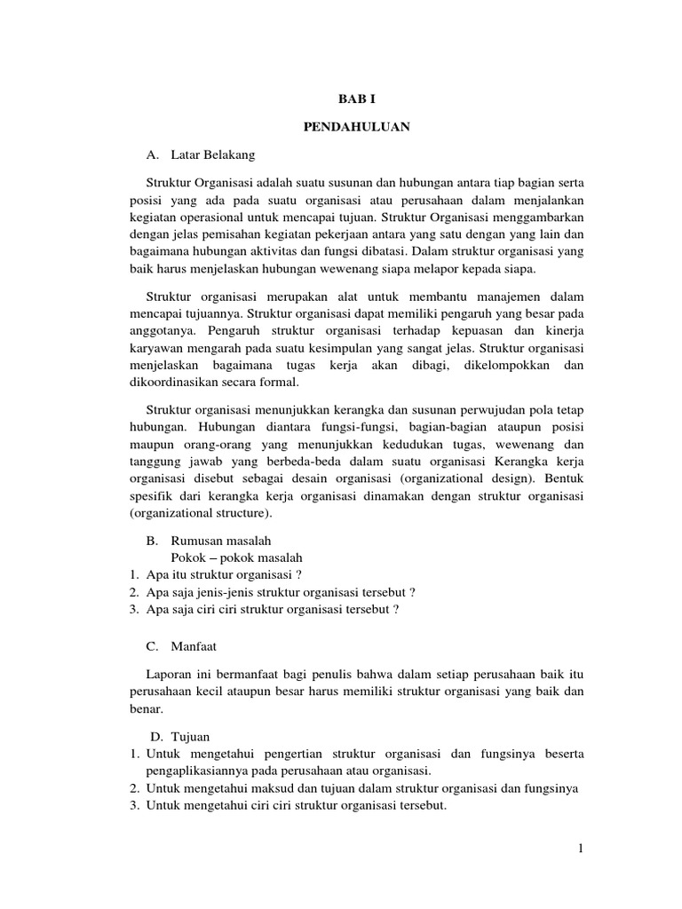 S1 Pengantar Bisnis Makalah Struktur Organisasi