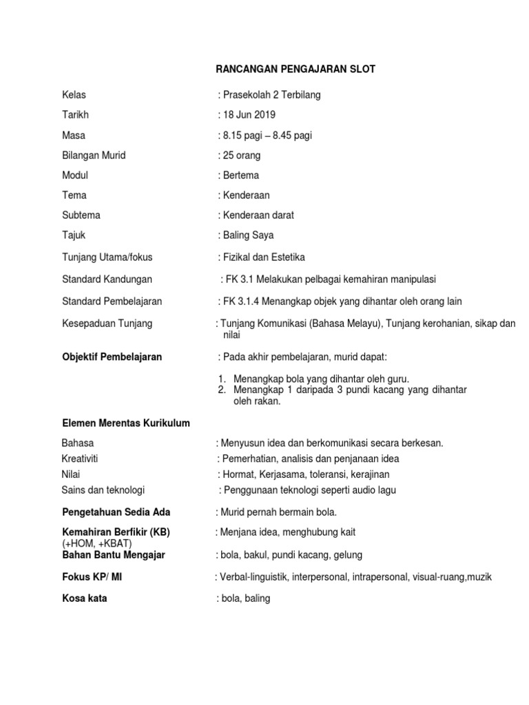 Rancangan Pengajaran Slot Pdf