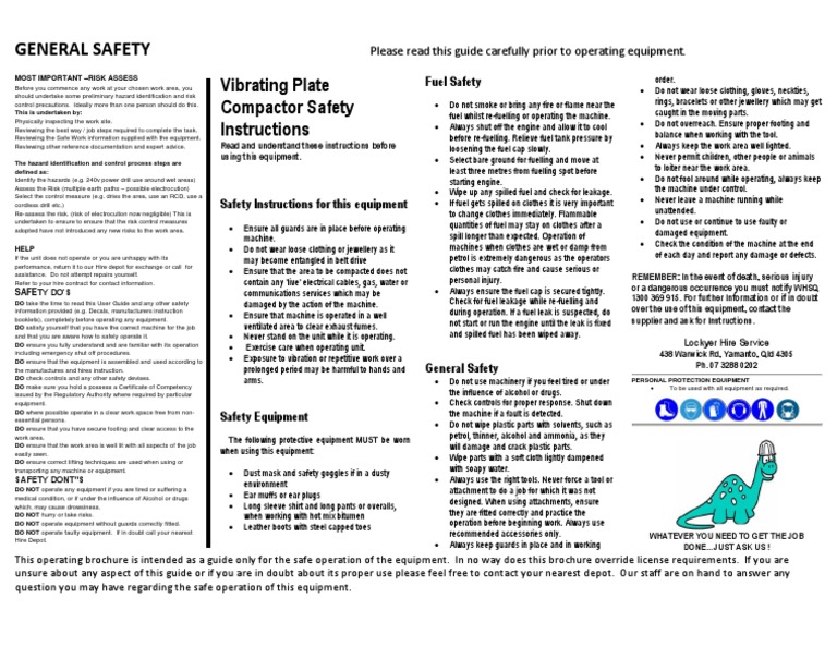 Vibrating Plate Compactor Safety Instructions PDF PDF Safety