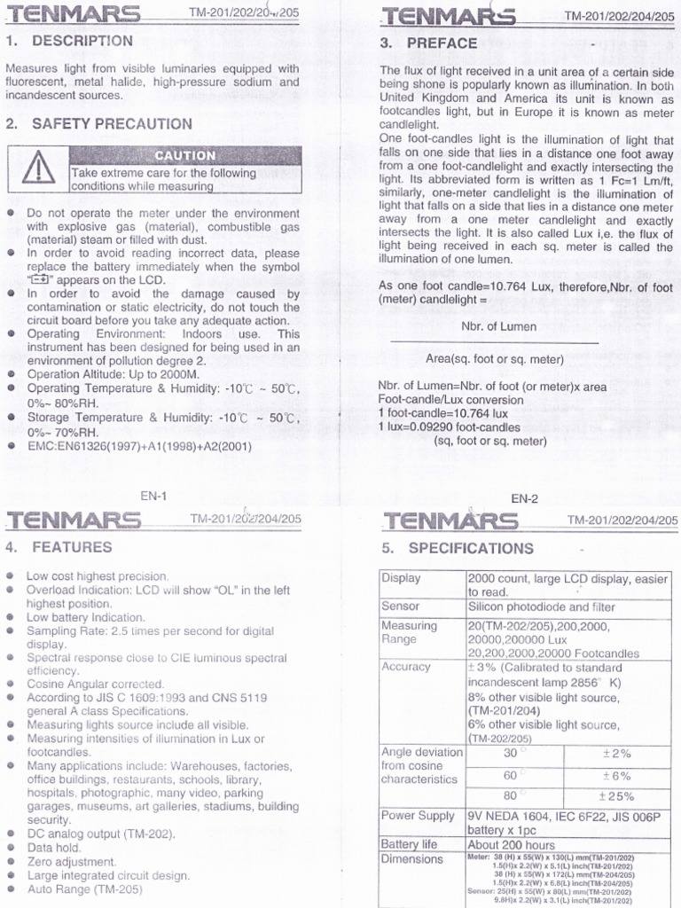 Lux Meter Manual PDF Lighting Optics