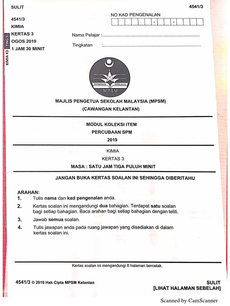 Percubaan Kimia 2019 K3 Pdf