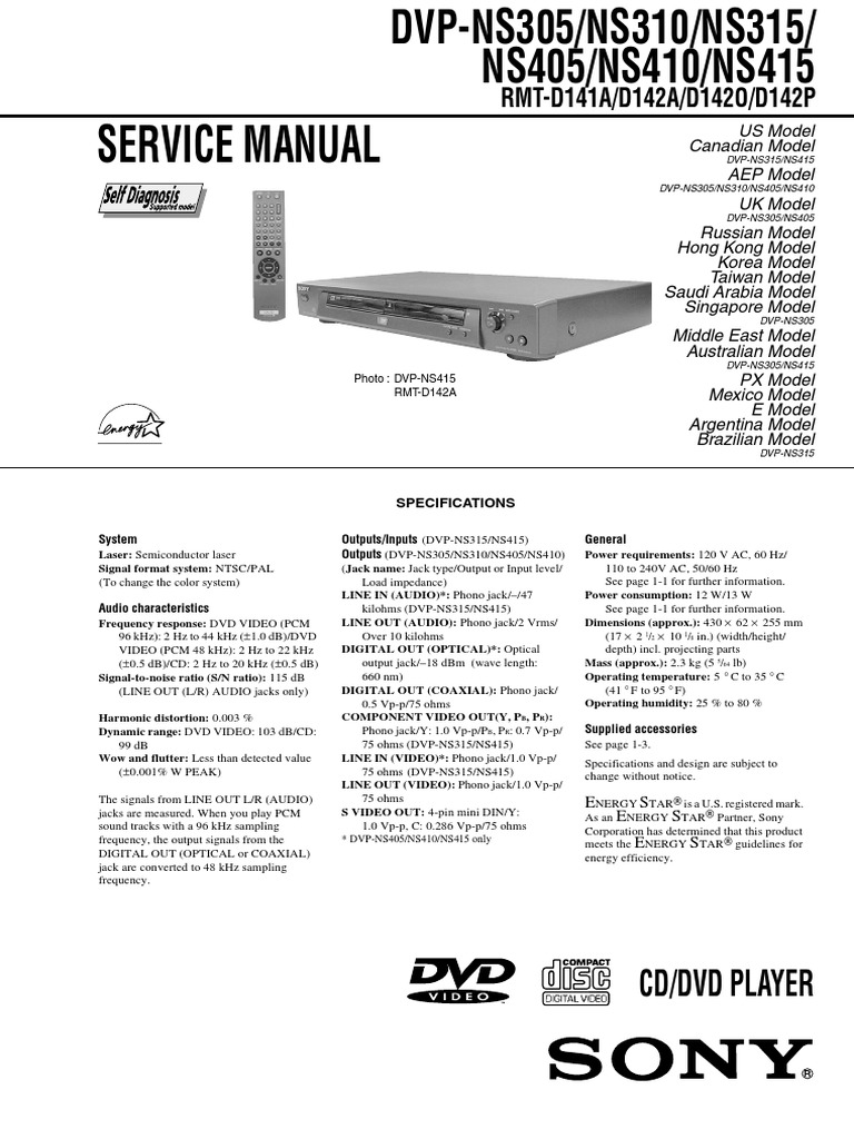 Dvp Ns305 Ns310 Ns315 Compact Disc Dvd